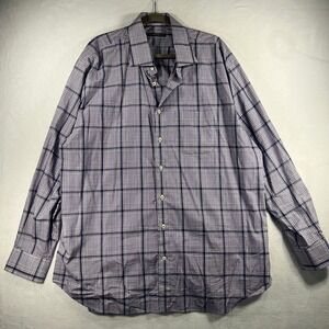 PETER MILLAR Mens 2XL Glen Check Plaid Button Down Shirt 100% Cotton
